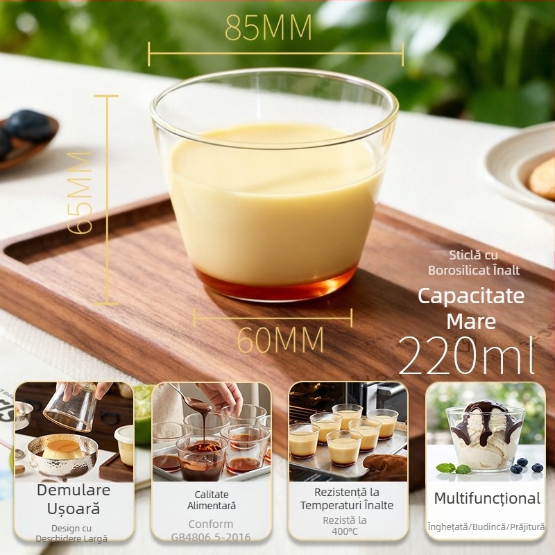 Cupe budincă din sticlă borosilicat, stil japonez, rezistentă la temperaturi, potrivită pentru cuptor, formă pentru budincă caramel.