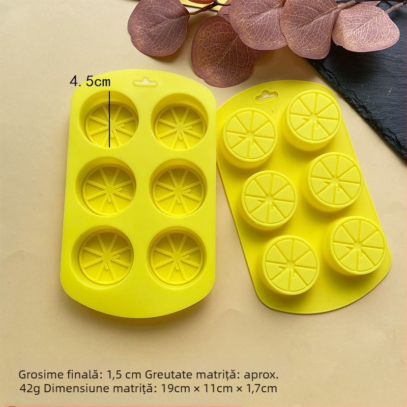 Set de 6 forme din silicon circulare cu motif de lămâie pentru cofetărie DIY – prăjituri, mousse și budincă
