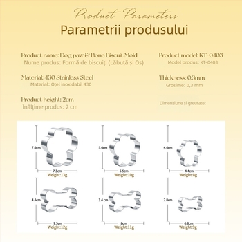 Forma de biscuiți în formă de os pentru câine și labuțe de pisică, oțel inoxidabil, forme neregulate