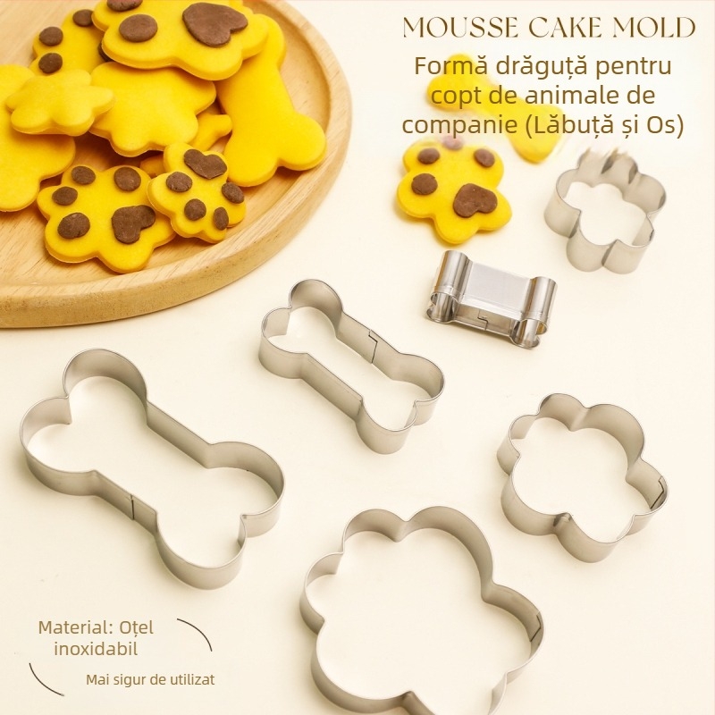 Forma de biscuiți în formă de os pentru câine și labuțe de pisică, oțel inoxidabil, forme neregulate
