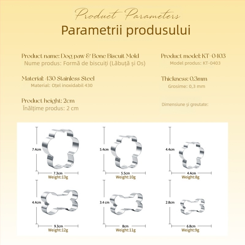 Forma de biscuiți în formă de os pentru câine și labuțe de pisică, oțel inoxidabil, forme neregulate