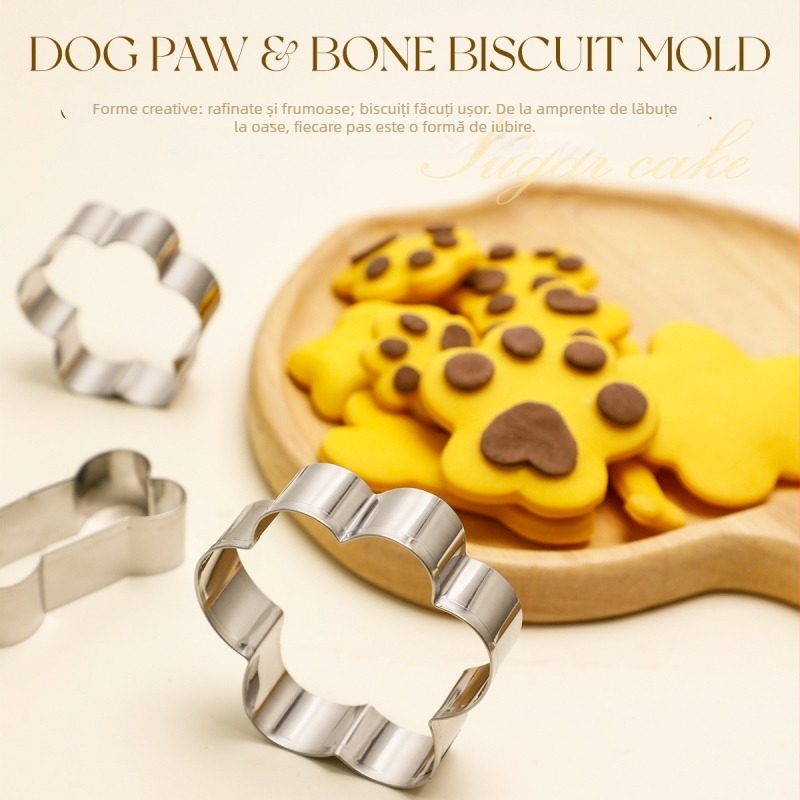 Forma de biscuiți în formă de os pentru câine și labuțe de pisică, oțel inoxidabil, forme neregulate
