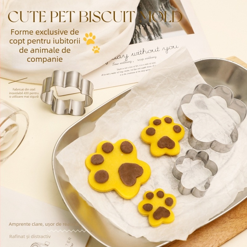 Forma de biscuiți în formă de os pentru câine și labuțe de pisică, oțel inoxidabil, forme neregulate