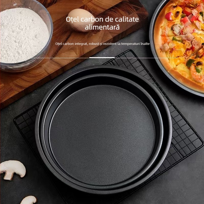 Tavă neagră pentru pizza din oțel carbon, pentru uz casnic, compatibilă cu cuptorul și air fryer