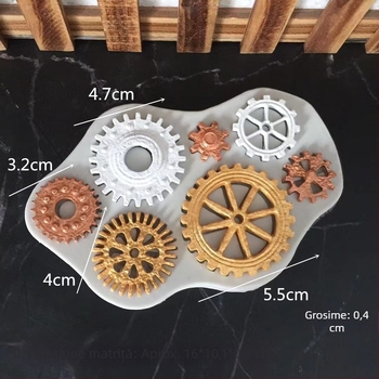 Formă din silicon cu motiv de angrenaj ceas pentru decorarea torturilor cu fondant și ciocolată