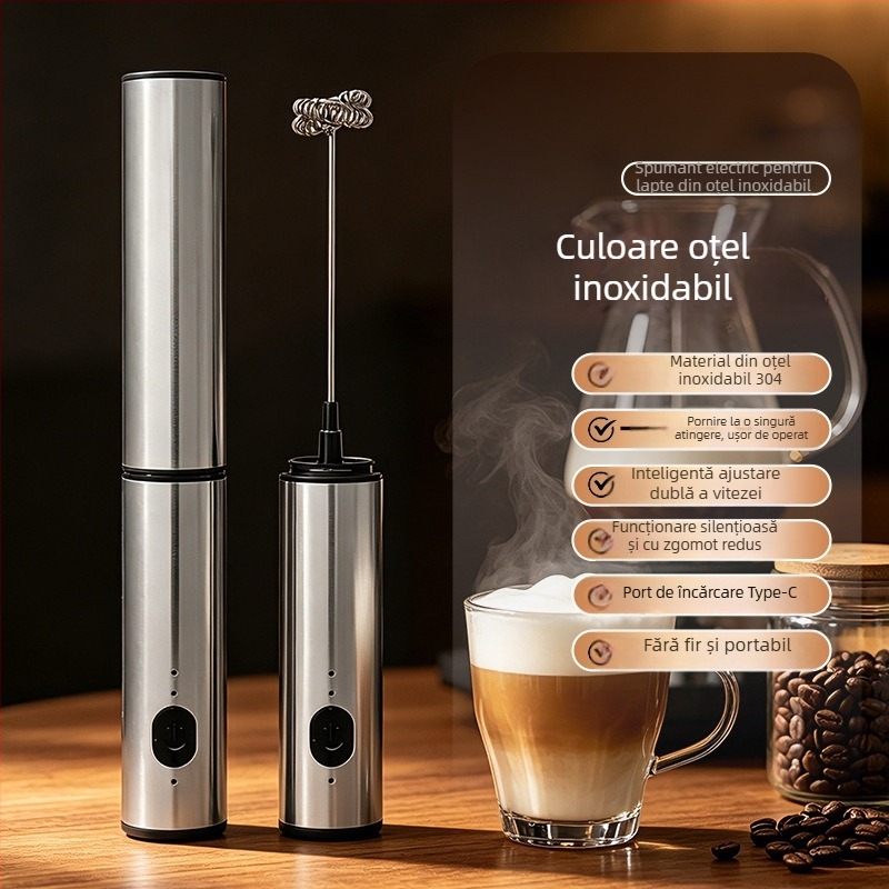 Bătător electric din oțel inoxidabil, mixer portabil pentru cafea acasă, amestecare și coacere