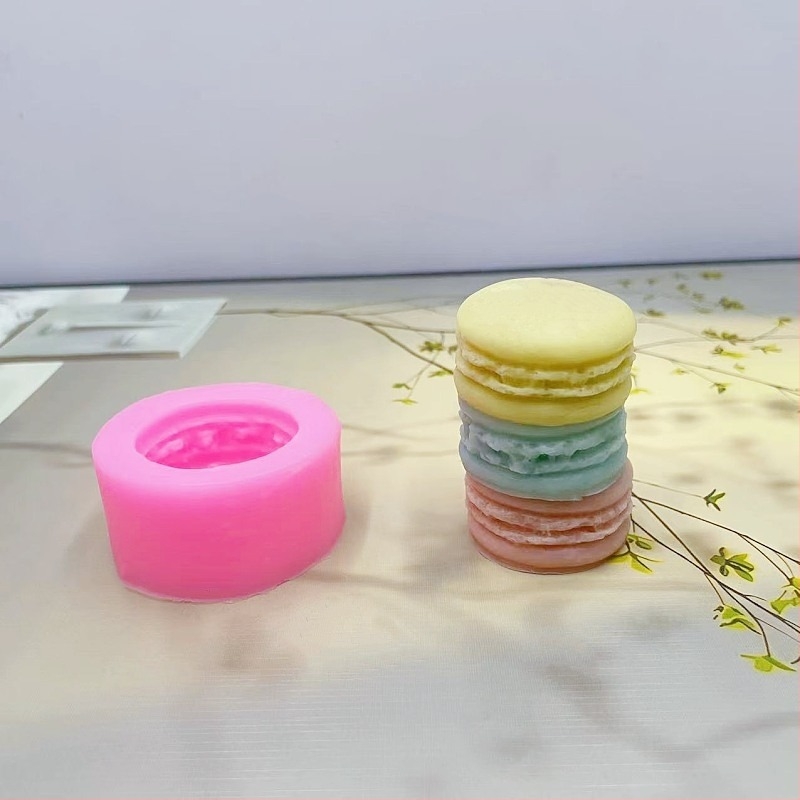 Formă din silicon 3D în formă de macarons, pentru săpun, fondant, prăjituri, lumânări aromatice și ciocolată, roz