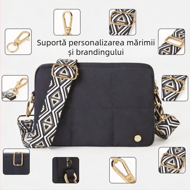 Prosperity Geantă crossbody în stil occidental, mărime medie, material textil, multe compartimente, închidere cu fermoar, buzunar pentru telefon și cameră, buzunar intern, primăvara 2026