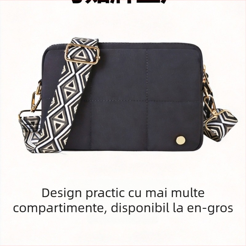 Prosperity Geantă crossbody în stil occidental, mărime medie, material textil, multe compartimente, închidere cu fermoar, buzunar pentru telefon și cameră, buzunar intern, primăvara 2026
