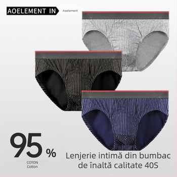 Chiloți bărbați din bumbac antibacterian, design în dungi, talie medie, lenjerie sport ușoară pentru vară