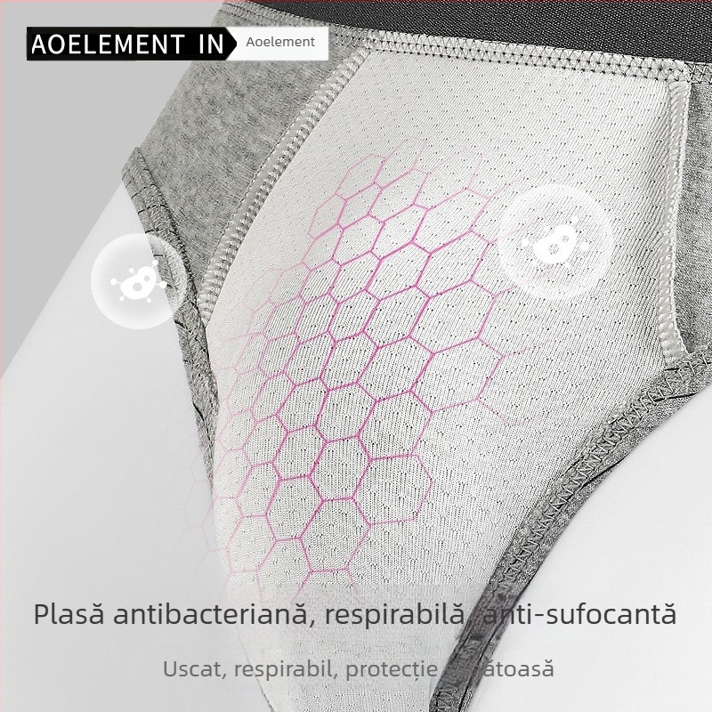 Chiloți bărbați din bumbac antibacterian, design în dungi, talie medie, lenjerie sport ușoară pentru vară