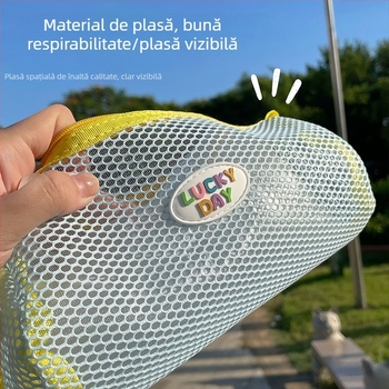 Penar din plasă colorat, transparent, cu deschidere lată și capacitate mare, organizator portabil pentru rechizite școlare