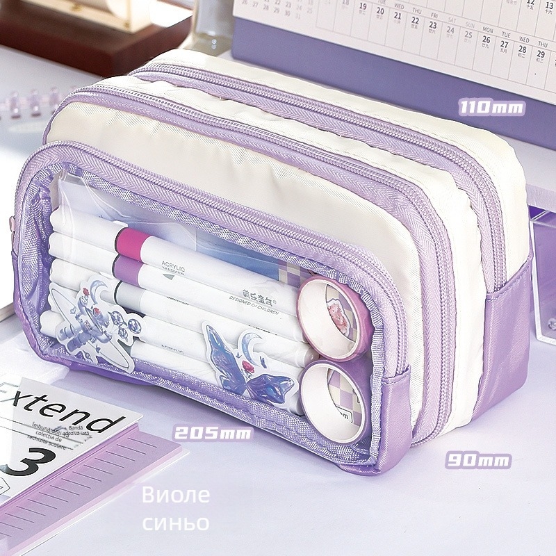 Penar transparent pentru creioane, capacitate mare, design în culori contrastante, detașabil, stil minimalist, estetic plăcut