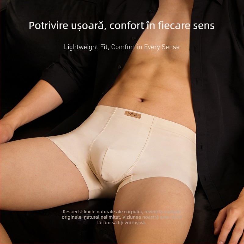 Boxeri bărbați fără cusături, din ice silk, pentru primăvară-vară, confortabili și respirabili, design ușor luxos