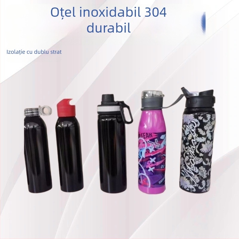 Sticlă de apă sport din oțel inoxidabil 304, gură mare, cu un singur perete, pentru exterior și ciclism