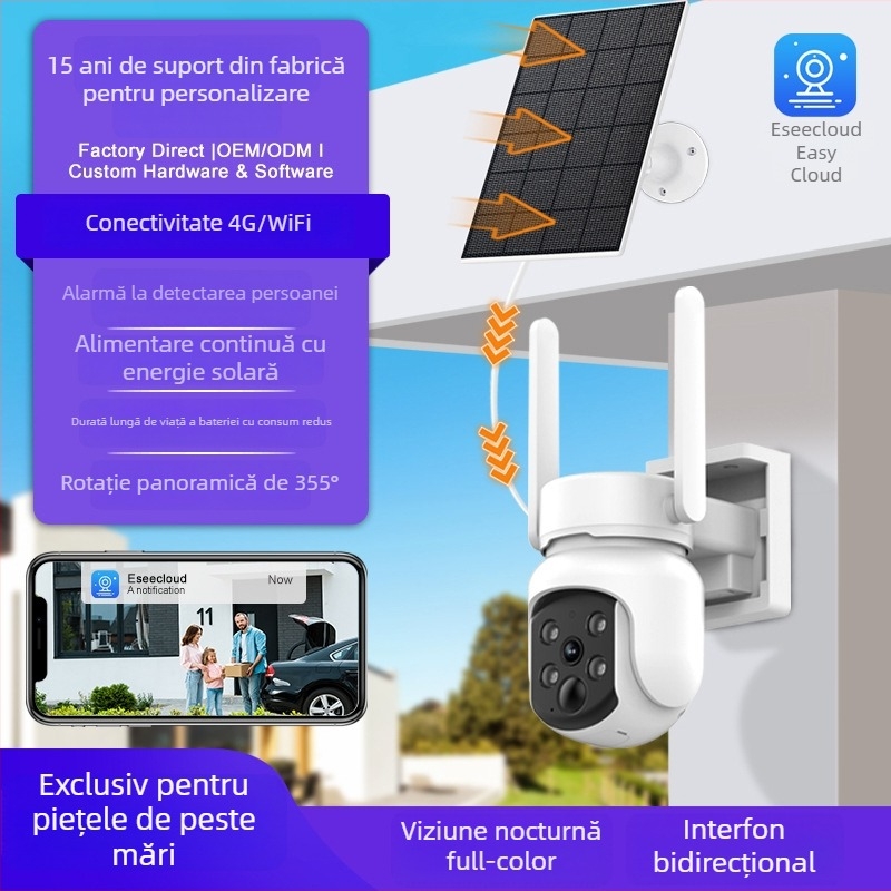 Cameră 4G cu gimbal, alimentată prin baterie, supraveghere HD, zoom optic, IP66 rezistentă la apă, vizualizare nocturnă HD, wireless pentru interior și exterior