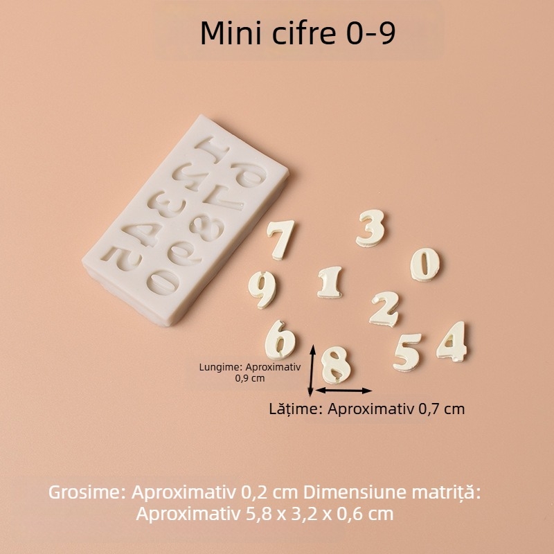 Formă din silicon pentru cifrele 0–9 și literele mari A–Z, pentru decorarea torturilor