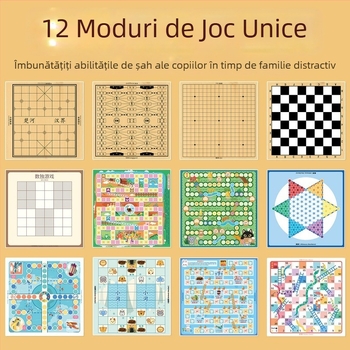Set portabil de jocuri de masă pentru copii — Flying Checkers, Beast Chess, Șah Chinezesc, Snake Chess, Steag Militar și Go