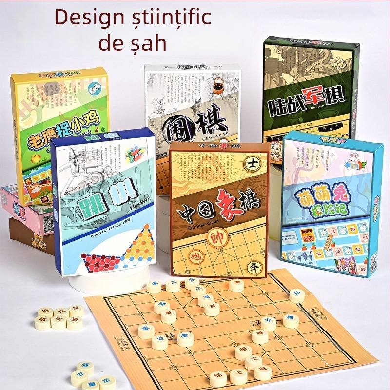 Set portabil de jocuri de masă pentru copii — Flying Checkers, Beast Chess, Șah Chinezesc, Snake Chess, Steag Militar și Go