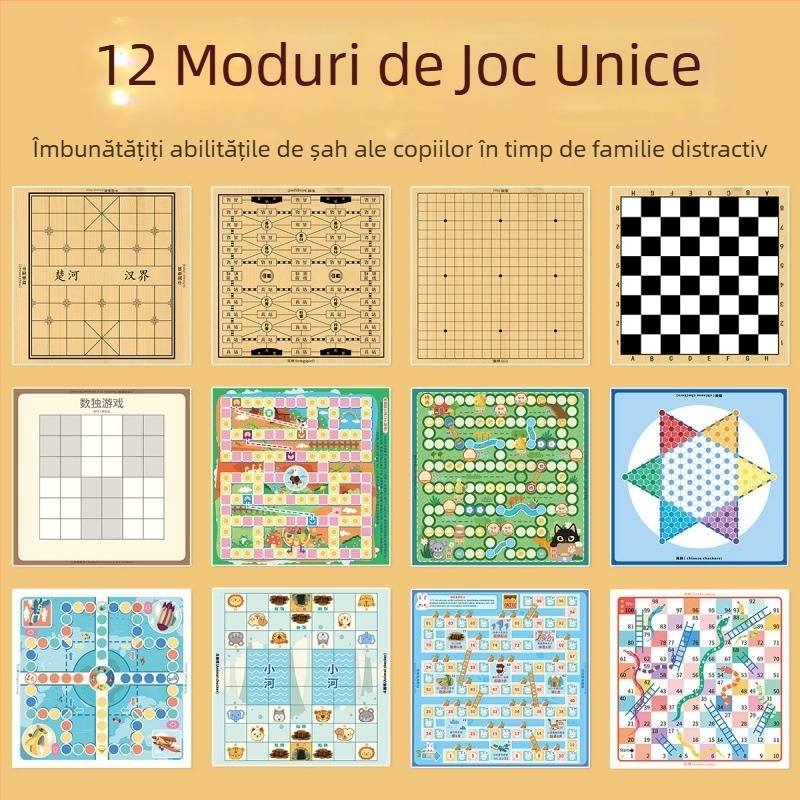 Set portabil de jocuri de masă pentru copii — Flying Checkers, Beast Chess, Șah Chinezesc, Snake Chess, Steag Militar și Go