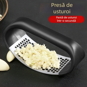 Presa de usturoi manuală din oțel inoxidabil, design inelar, zdrobitor de usturoi și decojitor de usturoi