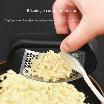 Presa de usturoi manuală din oțel inoxidabil, design inelar, zdrobitor de usturoi și decojitor de usturoi