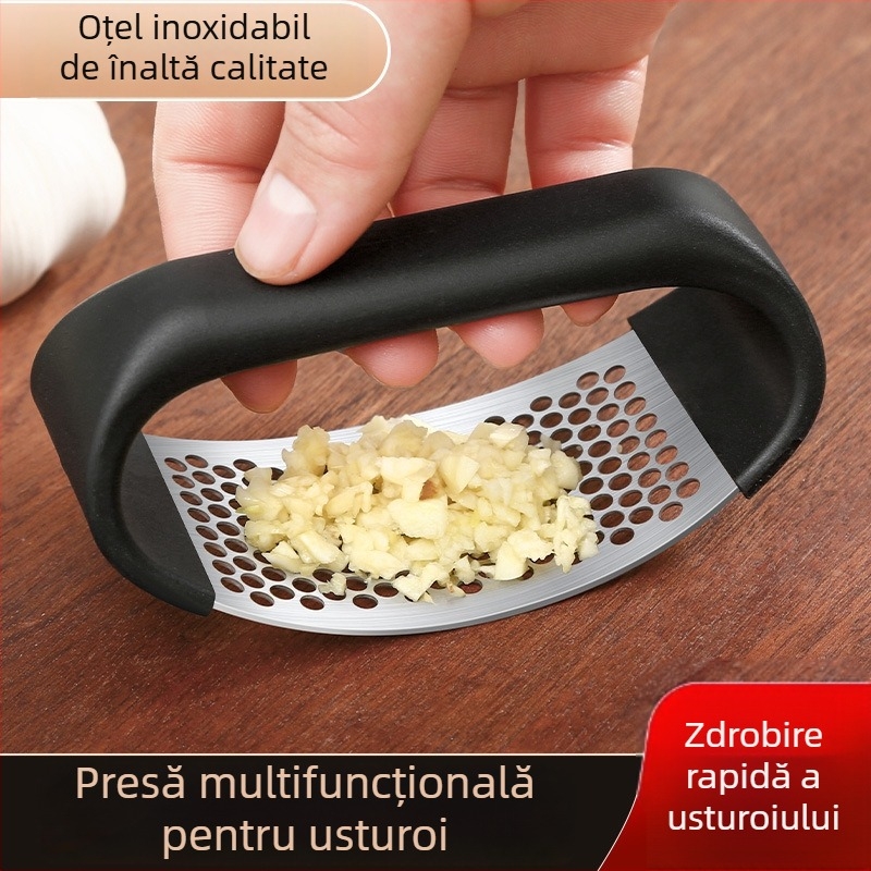 Presa de usturoi manuală din oțel inoxidabil, design inelar, zdrobitor de usturoi și decojitor de usturoi