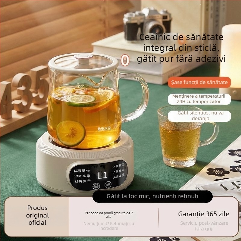 Ceainic din sticlă pentru gătit sănătos și fierbere, compact, multifuncțional, pentru casă și birou, cu controlul temperaturii
