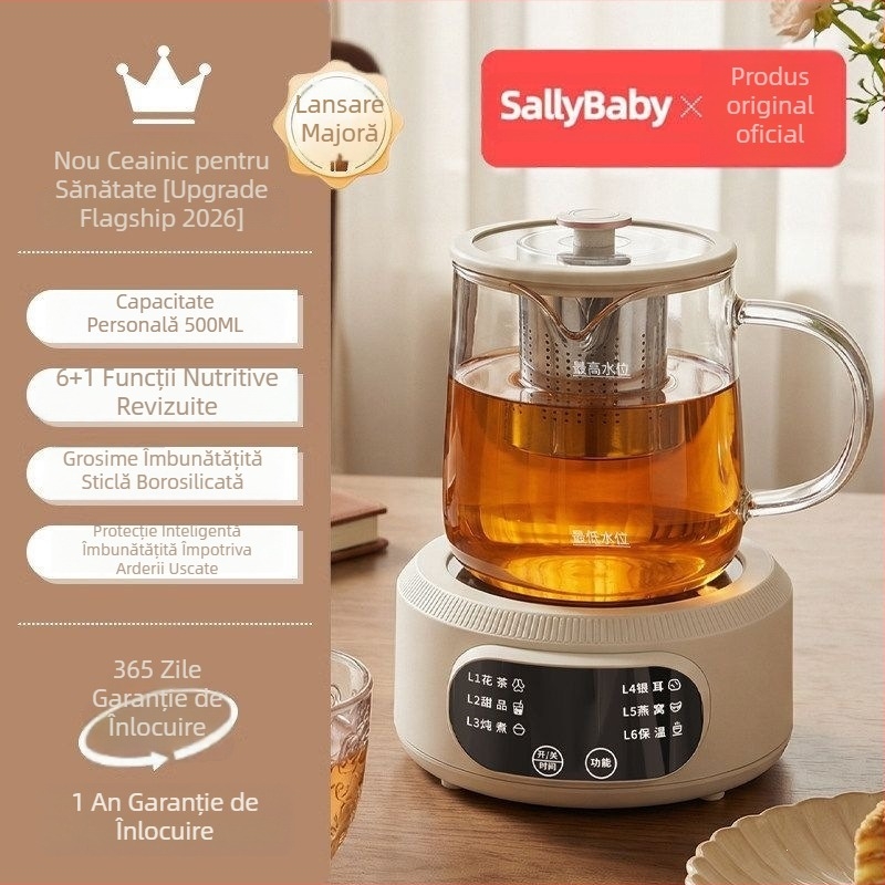 Ceainic din sticlă pentru gătit sănătos și fierbere, compact, multifuncțional, pentru casă și birou, cu controlul temperaturii