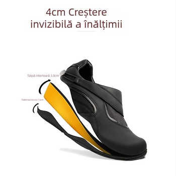 Pantofi sport slip-on bărbați, creștere de înălțime 4 cm, stil german, pentru exterior, casual, ușori, negri
