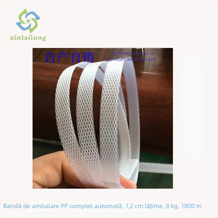 Bandă de ambalaj PP transparentă, 1800 m, lățime 1,2 cm, rezistență la tracțiune 130 kg
