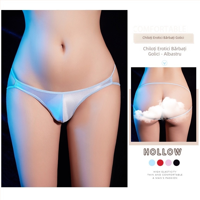Chiloți thong masculin cu decupaje, ușori și confortabili, lucioși, seducători, respirabili, elastici