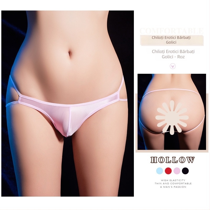 Chiloți thong masculin cu decupaje, ușori și confortabili, lucioși, seducători, respirabili, elastici