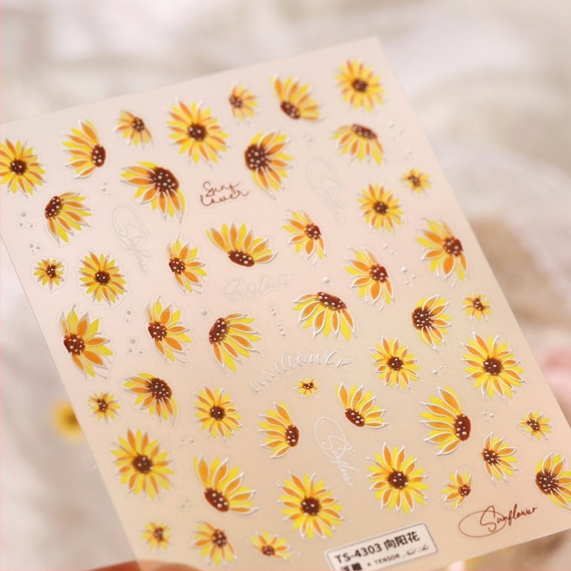 TS4303 Foițe decorative pentru unghii cu floarea-soarelui – energie de vară, stil pădure blând, pentru unghii zilnice versatile