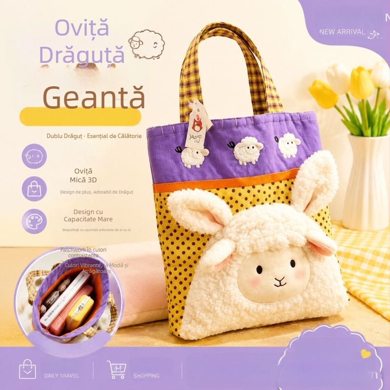 Geantă de mână drăguță, cu carouri, stil japono-koreean, geantă pentru prânz în stil Instagram, versatilă pentru rutina zilnică