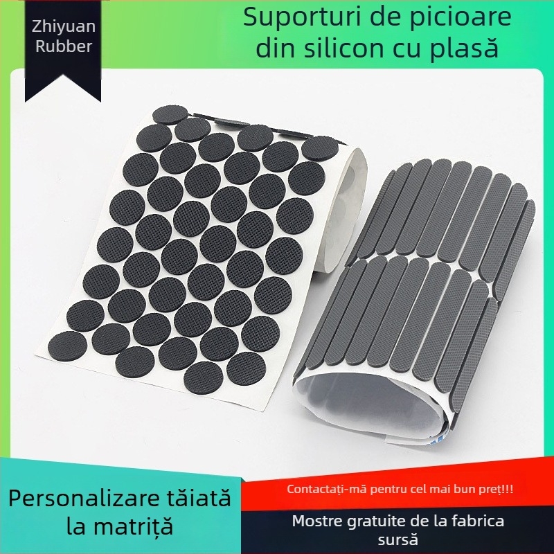 Tampoane autoadezive din silicon antiderapant pentru picioare, tampoane negre rotunde din silicon, plăci pătrate din silicon cu grilaj pentru absorbția șocurilor