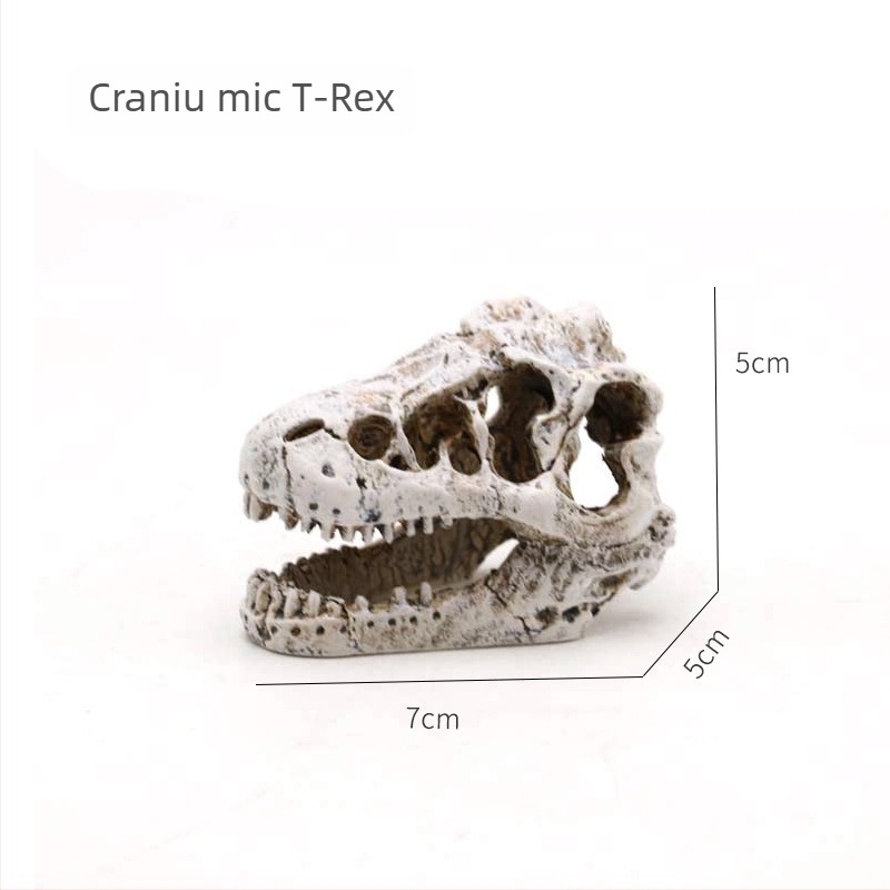 Decor pentru acvariu cu craniu de dinozaur din rășină și figură de bearded dragon