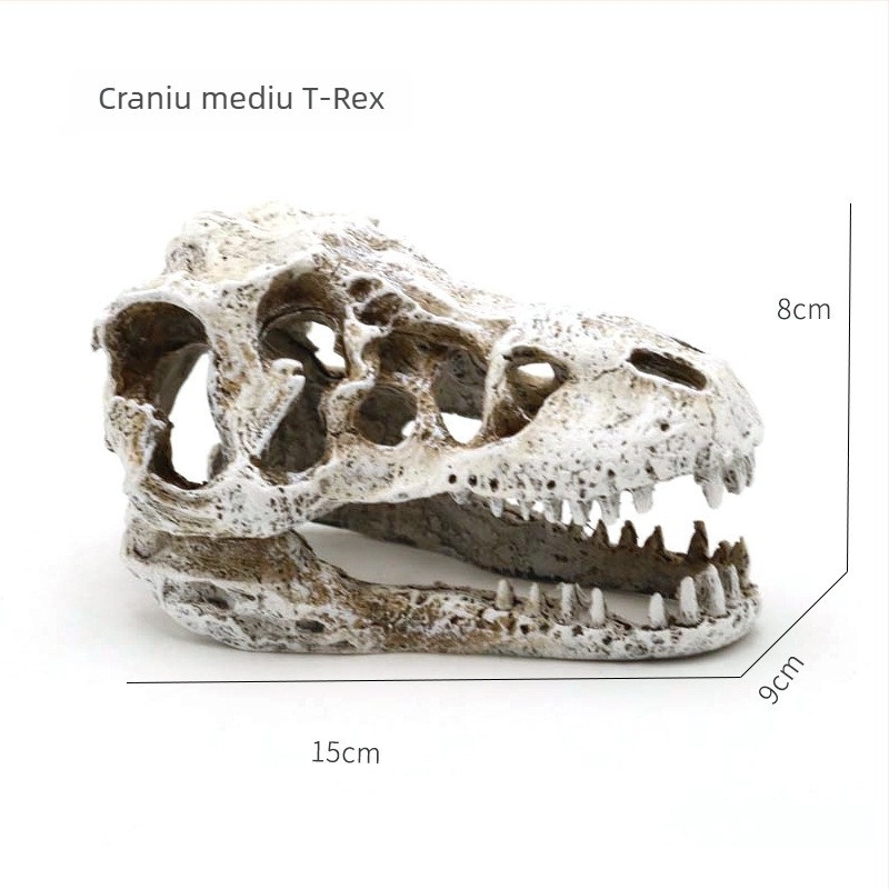 Decor pentru acvariu cu craniu de dinozaur din rășină și figură de bearded dragon
