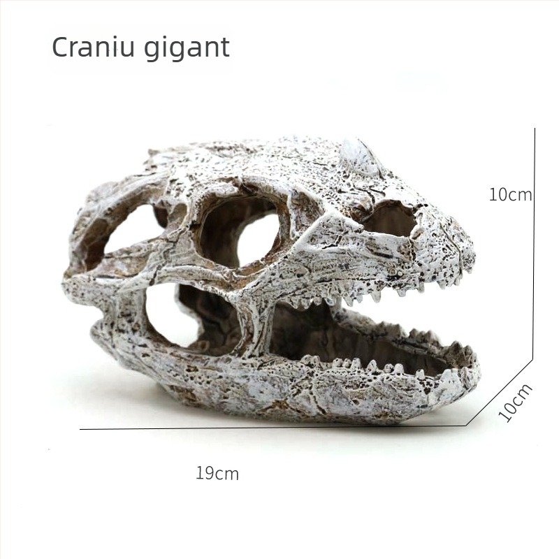 Decor pentru acvariu cu craniu de dinozaur din rășină și figură de bearded dragon