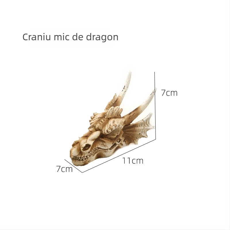 Decor pentru acvariu cu craniu de dinozaur din rășină și figură de bearded dragon
