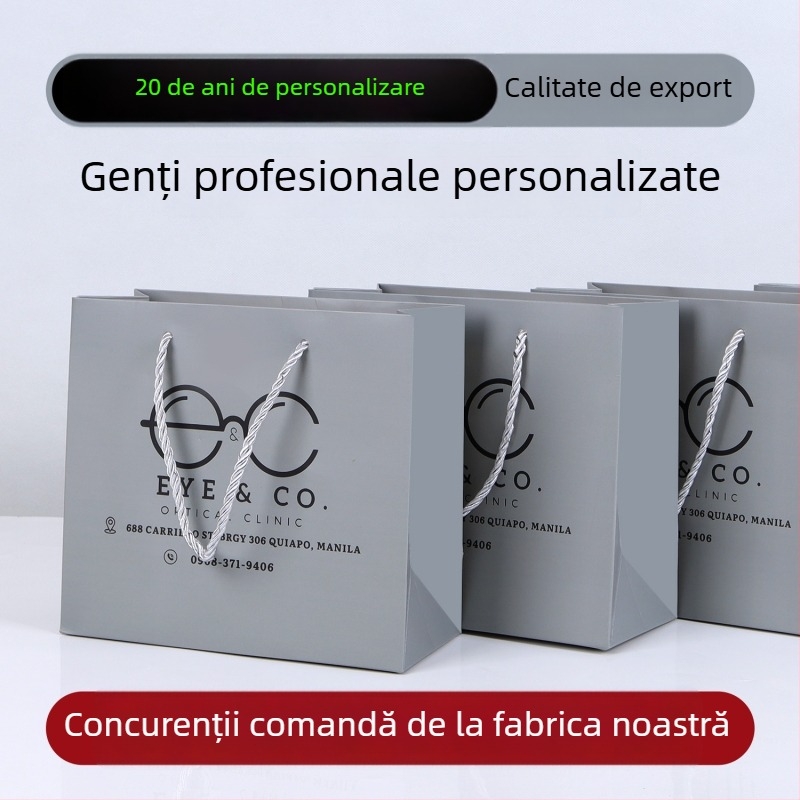 Geantă de hârtie personalizată pentru magazin de ochelari, cu imprimare a logo-ului