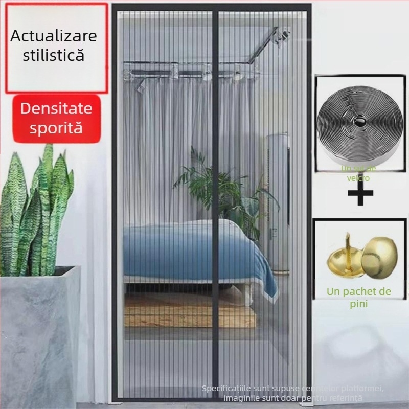 Draperie de ușă cu Velcro, auto-adezivă, fără găuri, curea izolantă termică pentru uși și ferestre din sticlă, translucidă