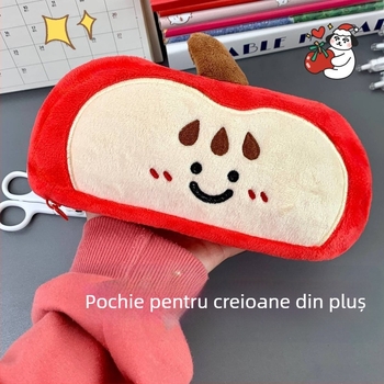 Penar plush în formă de măr roșu, capacitate mare pentru rechizite și machiaj pentru fete