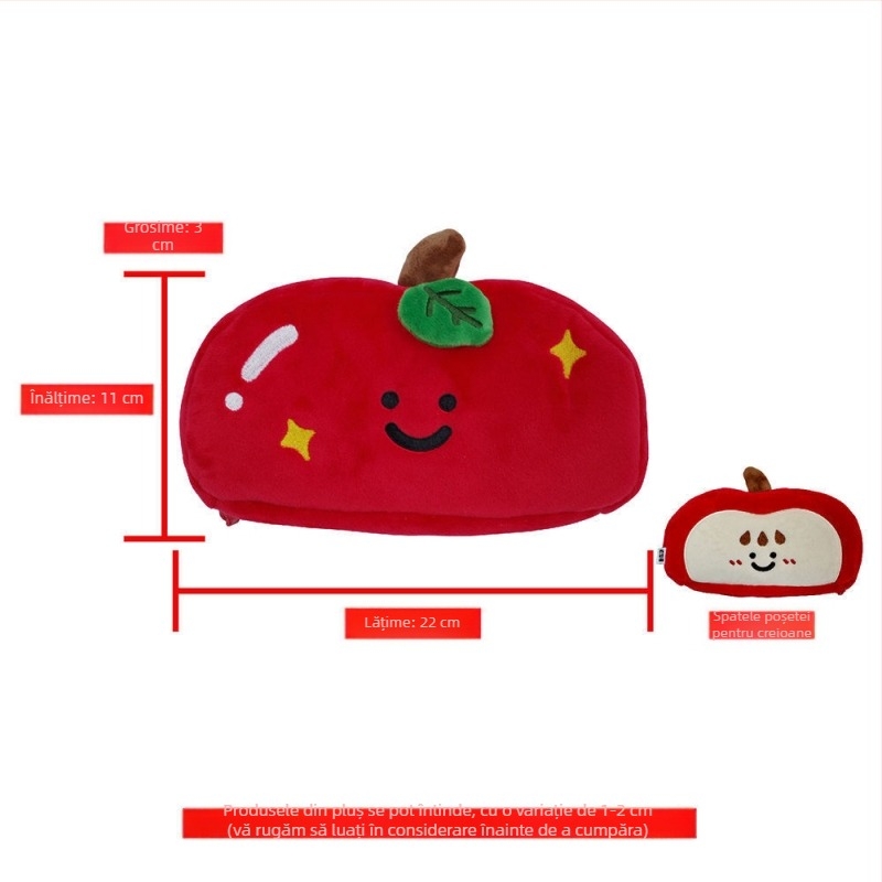Penar plush în formă de măr roșu, capacitate mare pentru rechizite și machiaj pentru fete