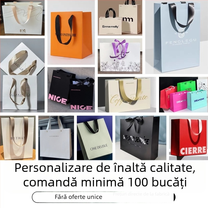 Geantă personalizată de cadouri și cumpărături cu folie aurie, sacoșă din carton alb 250 g pentru magazine de îmbrăcăminte