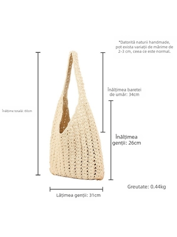 Geantă de femei din sfoară de bumbac – țesută, potrivită pentru plajă, vacanțe și purtare zilnică – stil versatil