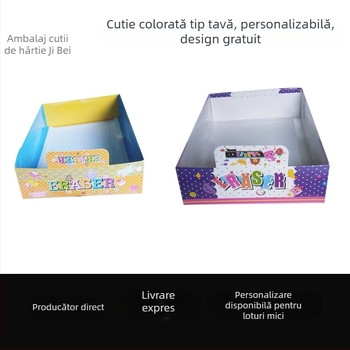 Cutie cu bază și capac în stil tavă, din carton ondulat color, pentru papetarie și componente hardware, ambalaj cadou, dimensiuni 27×14×8 cm