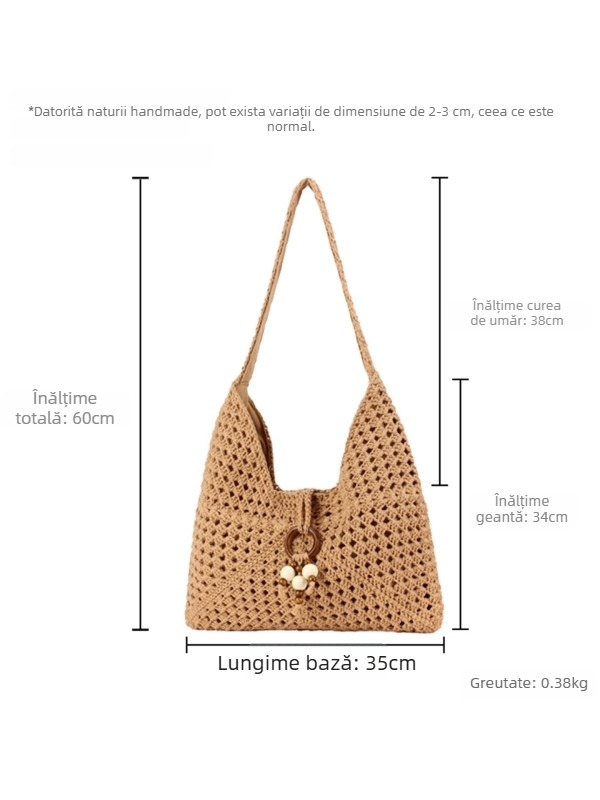 Geantă de damă țesută manual, cu design decupat, casual, pentru muncă, navetă și plajă