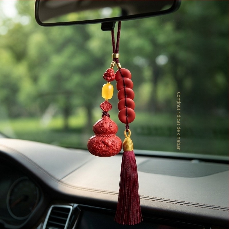 Pandant auto din cinnabar carp, noroc și prosperitate — nisip vermilion, senzație premium pentru decorul interior al mașinii în anul nașterii