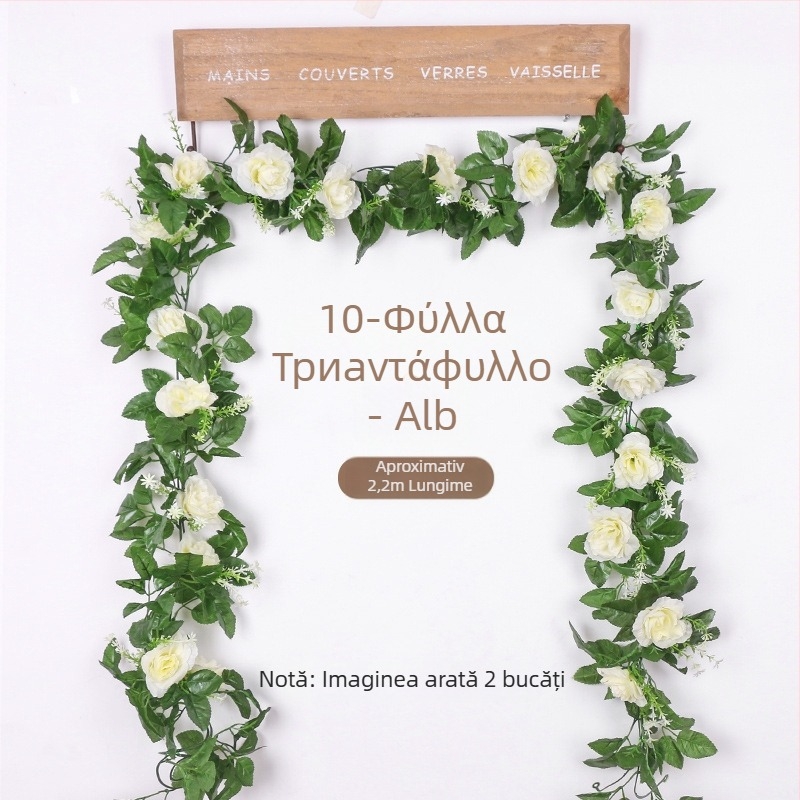 Changheng Viță de trandafiri din mătase cu 10 flori — Flori artificiale pentru nunți, decor exterior și recuzită pentru fotografie